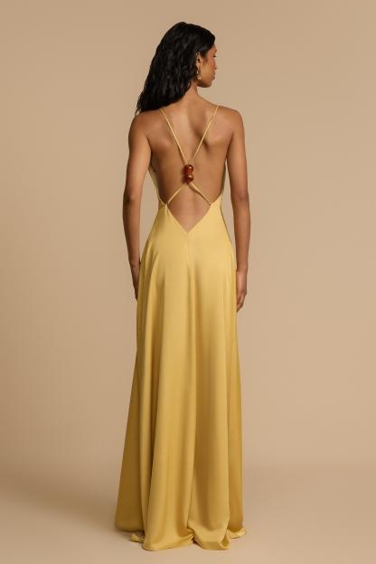 Satin Backless Beaded V-Neck Maxi Dress