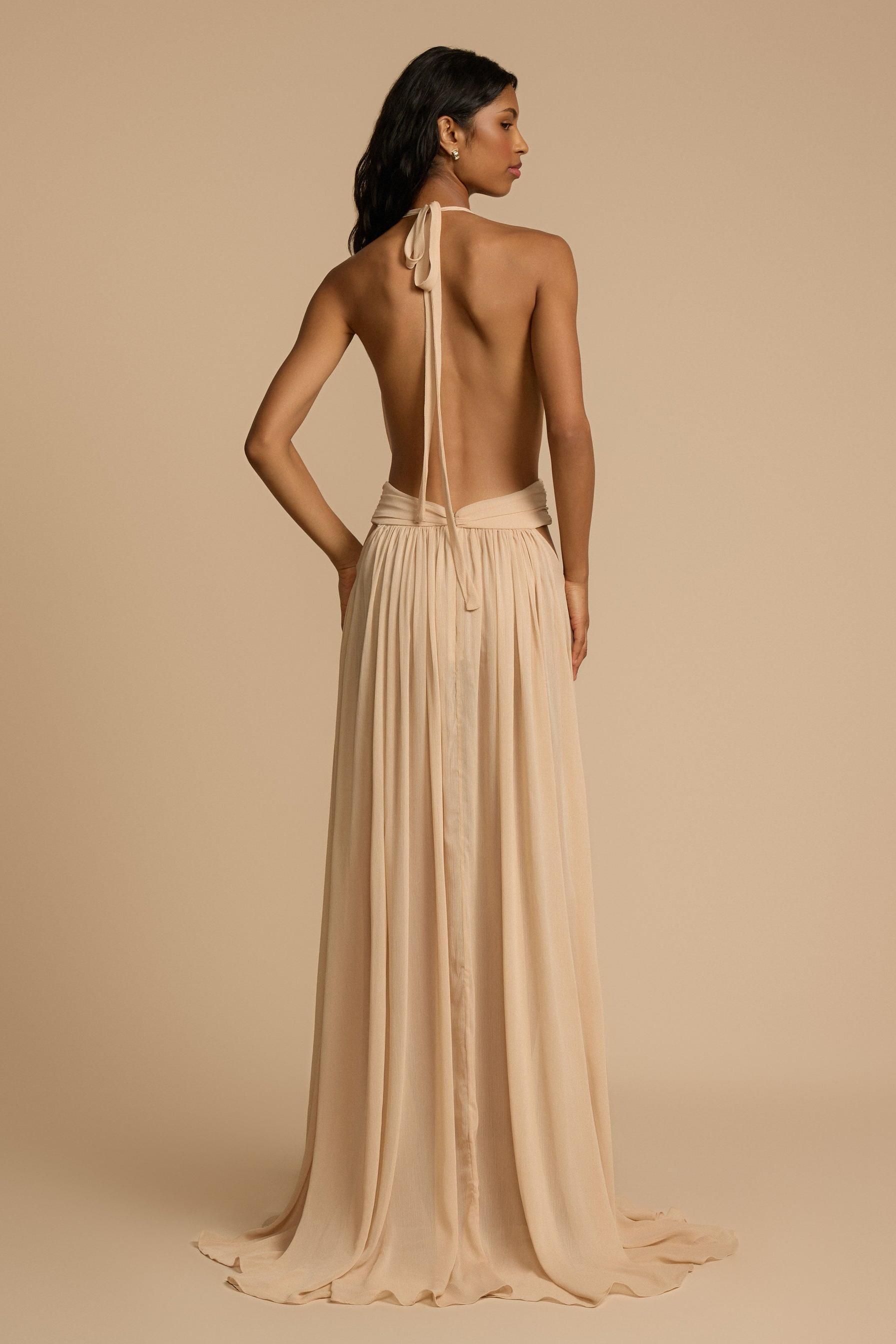 Solid V-Neck Halter Neck Maxi Dress