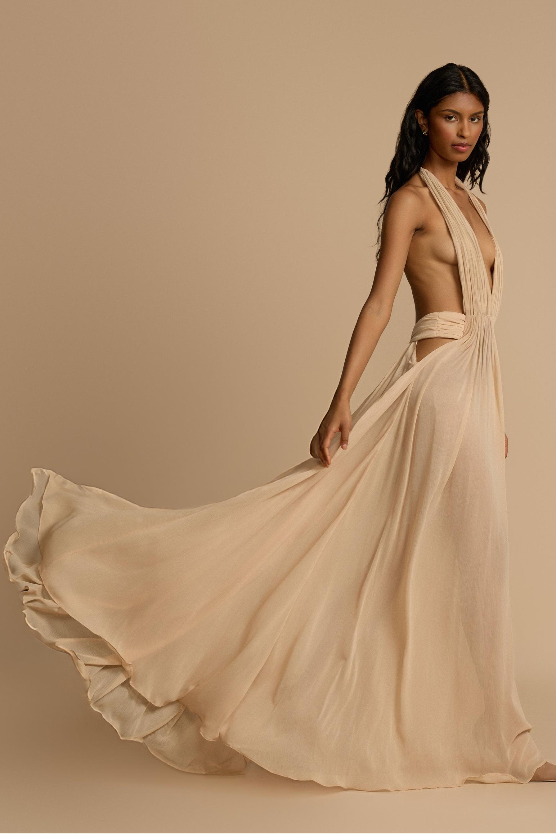 Solid V-Neck Halter Neck Maxi Dress