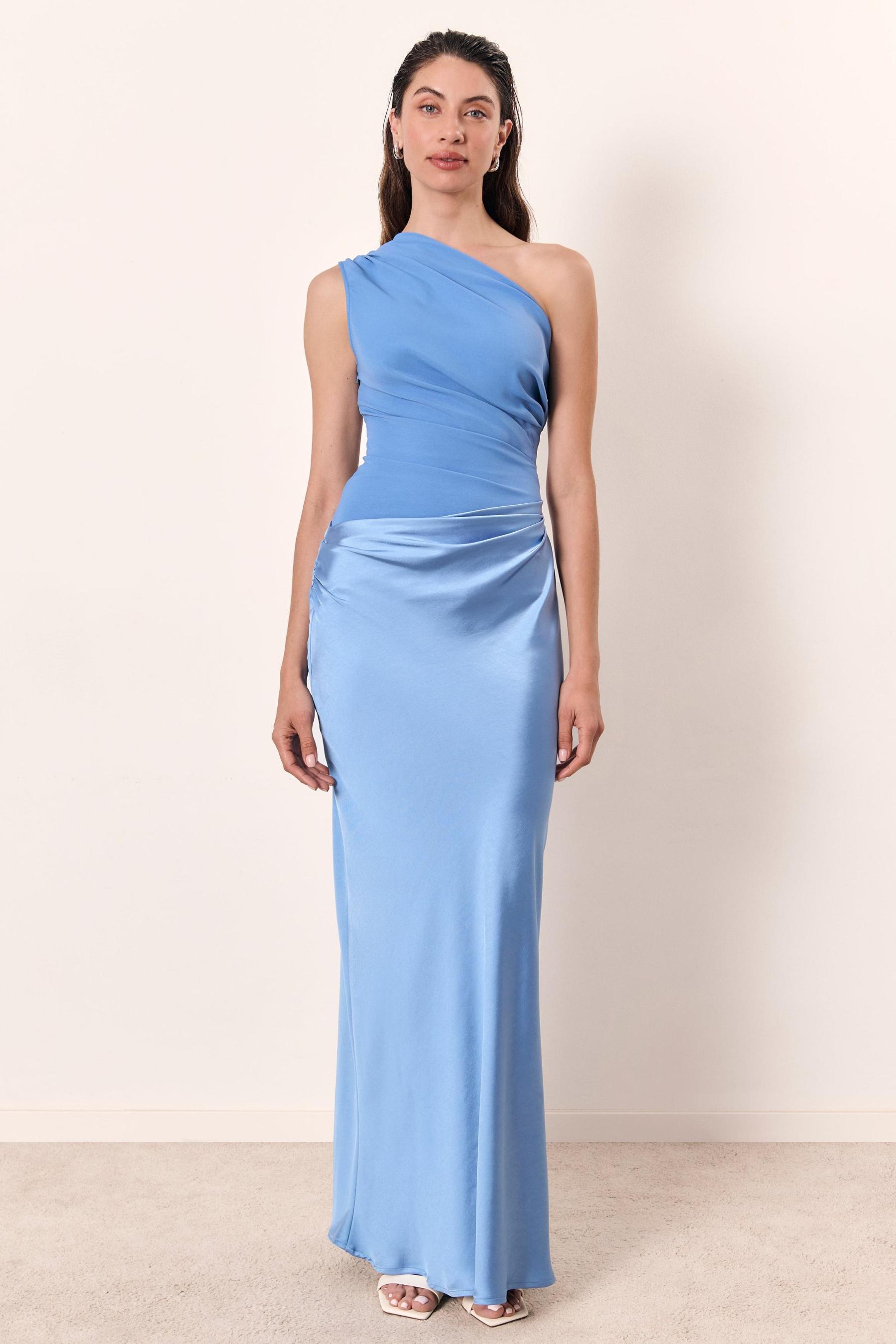 Satin Splicing One-Shoulder Ruched Maxi Dress