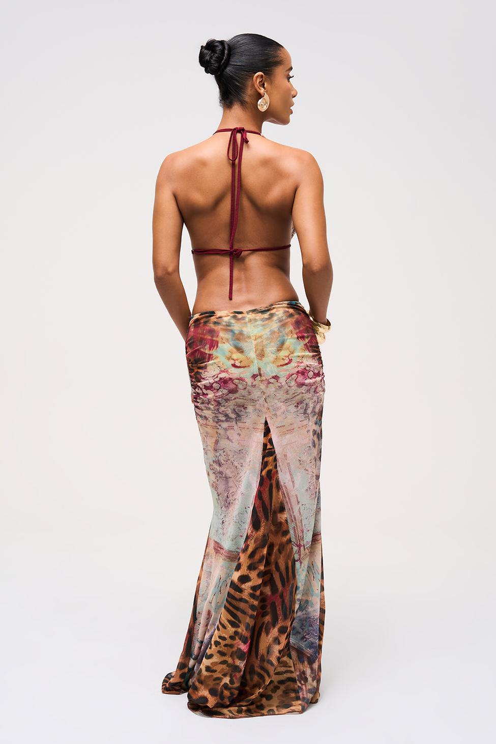 Metal Shell Swing Collar Leopard Print Maxi Dress