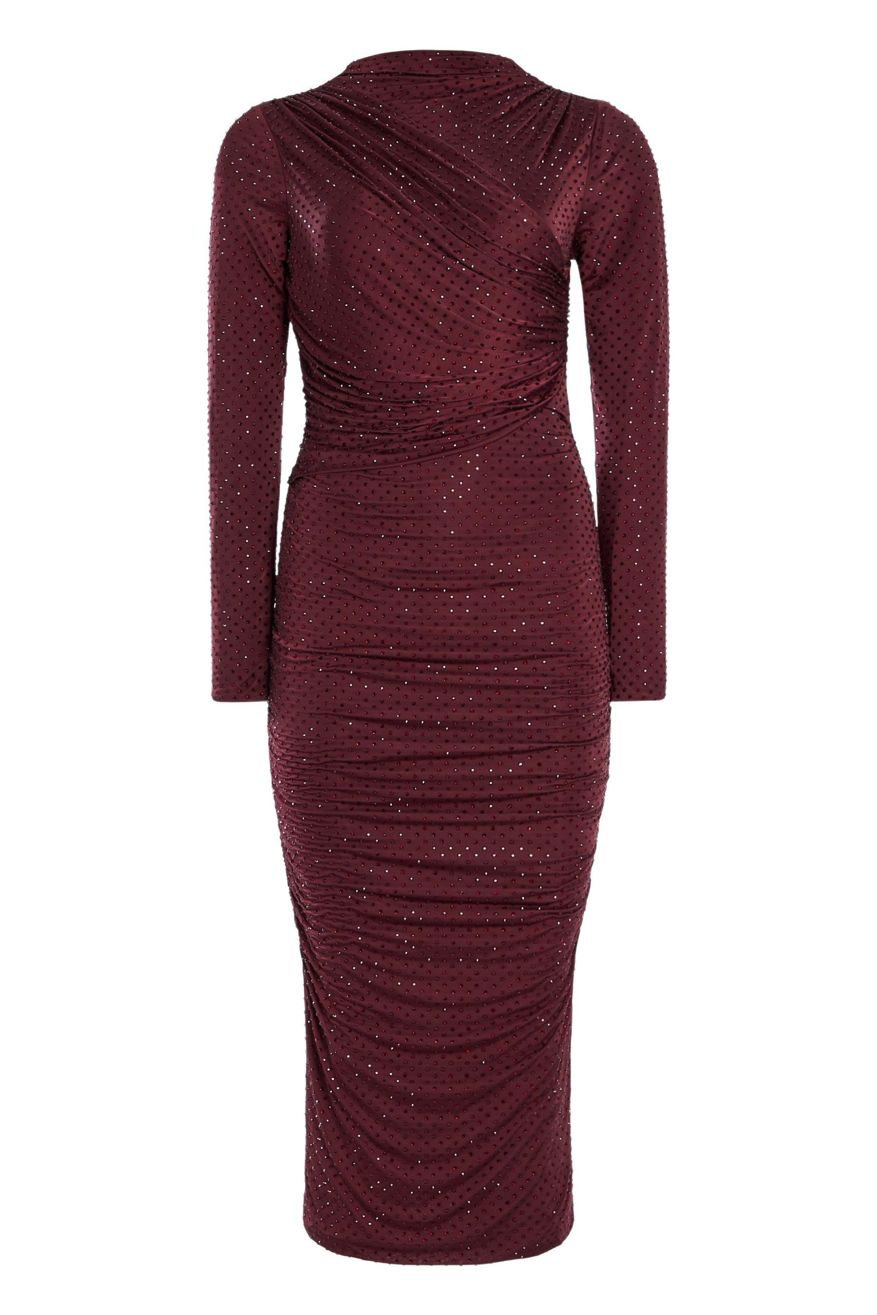 Rhinestone Long Sleeve Ruched Midi Dress
