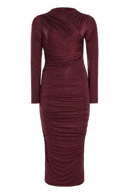 Rhinestone Long Sleeve Ruched Midi Dress