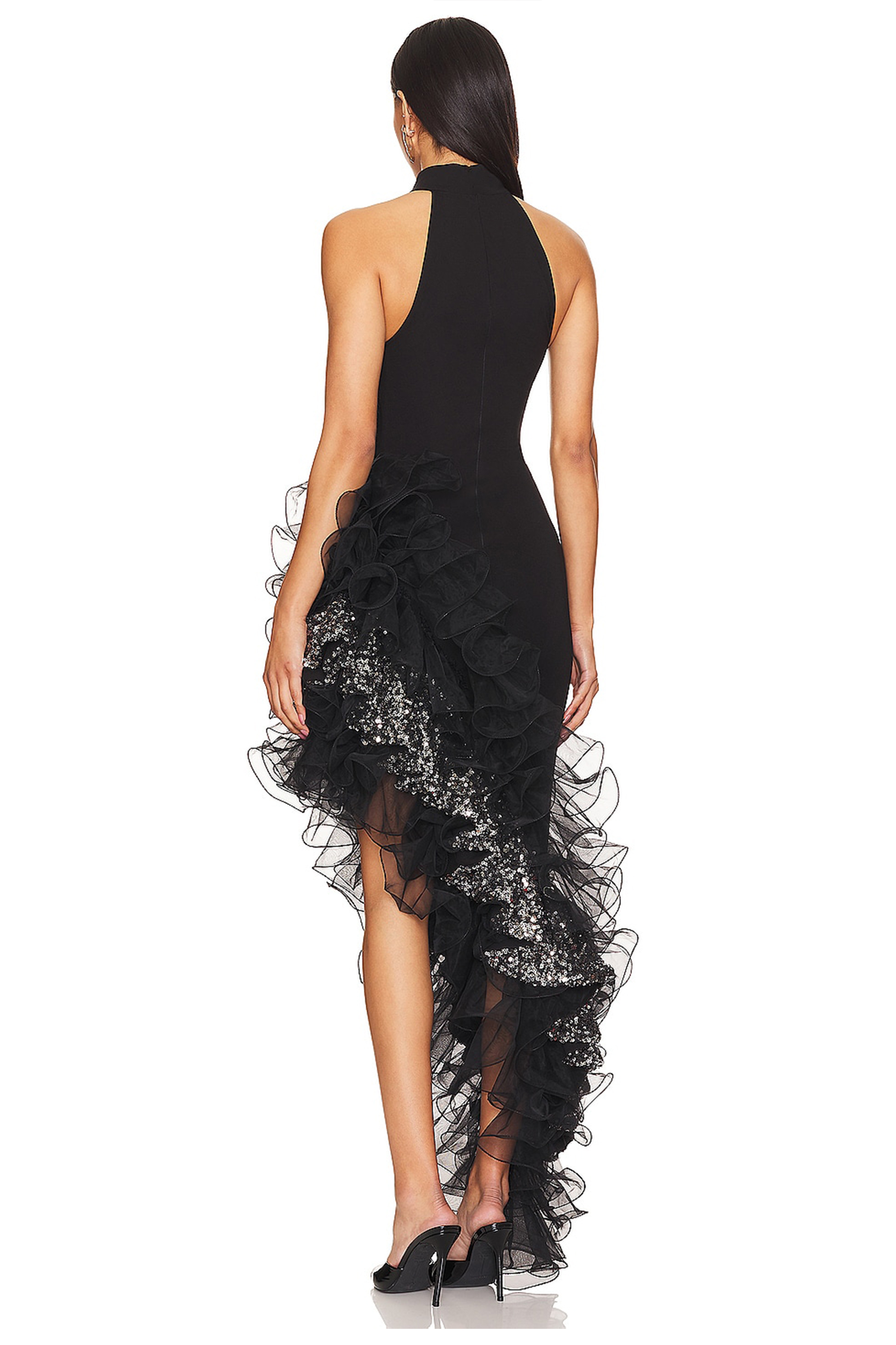 Sequin Frill Bandage Sleeveless Maxi Dress