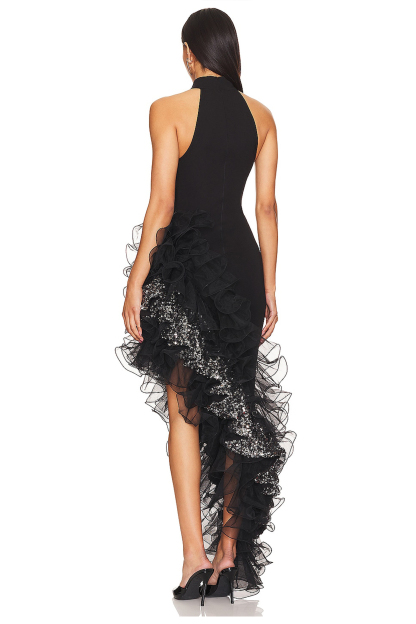 Sequin Frill Bandage Sleeveless Maxi Dress