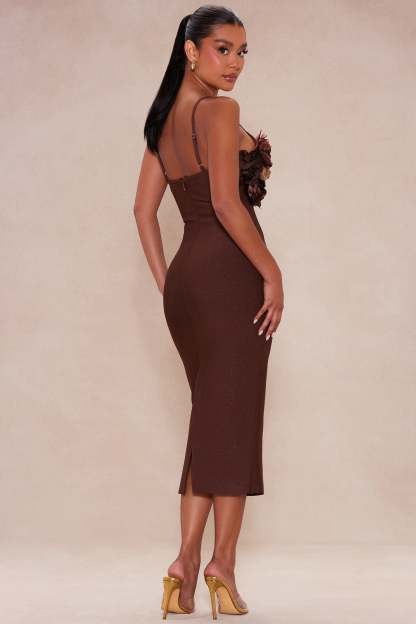 3D Flower Bandage Slip Midi Dress