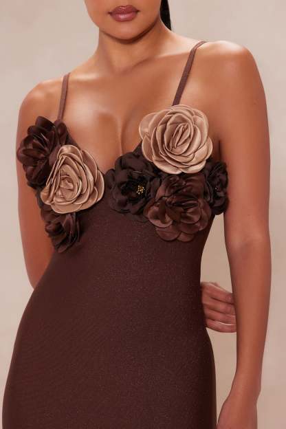 3D Flower Bandage Slip Midi Dress