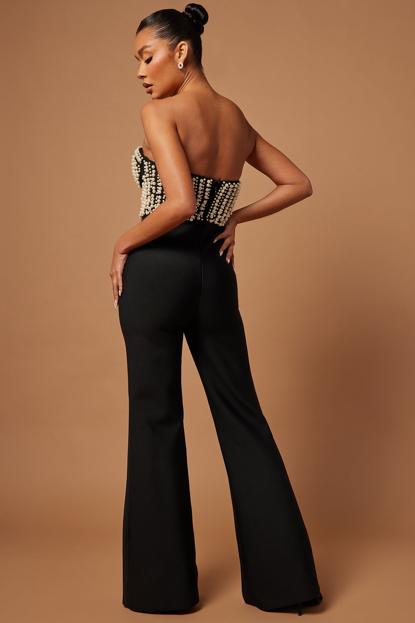 Faux Pearl Off-Shoulder Bandage High Waist Jumpsuit