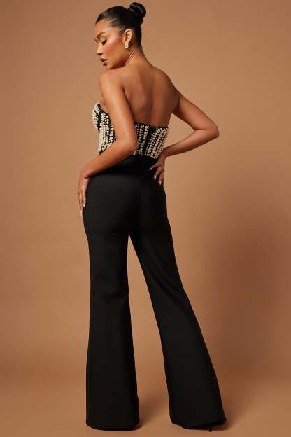 Faux Pearl Off-Shoulder Bandage High Waist Jumpsuit