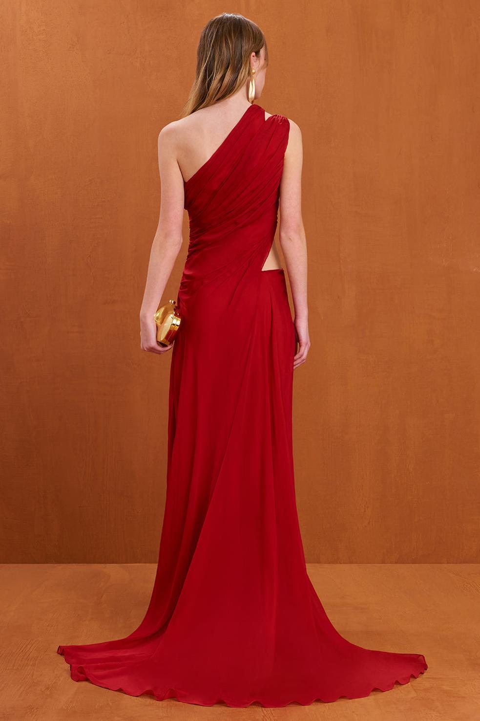 One Shoulder Cut-Out Slit Maxi Dress