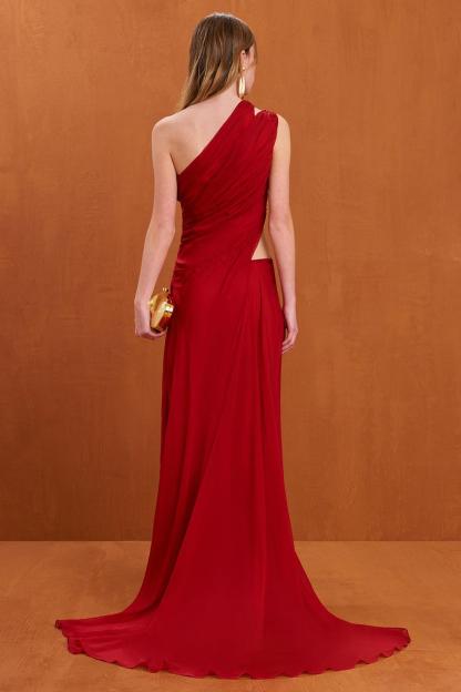 One Shoulder Cut-Out Slit Maxi Dress