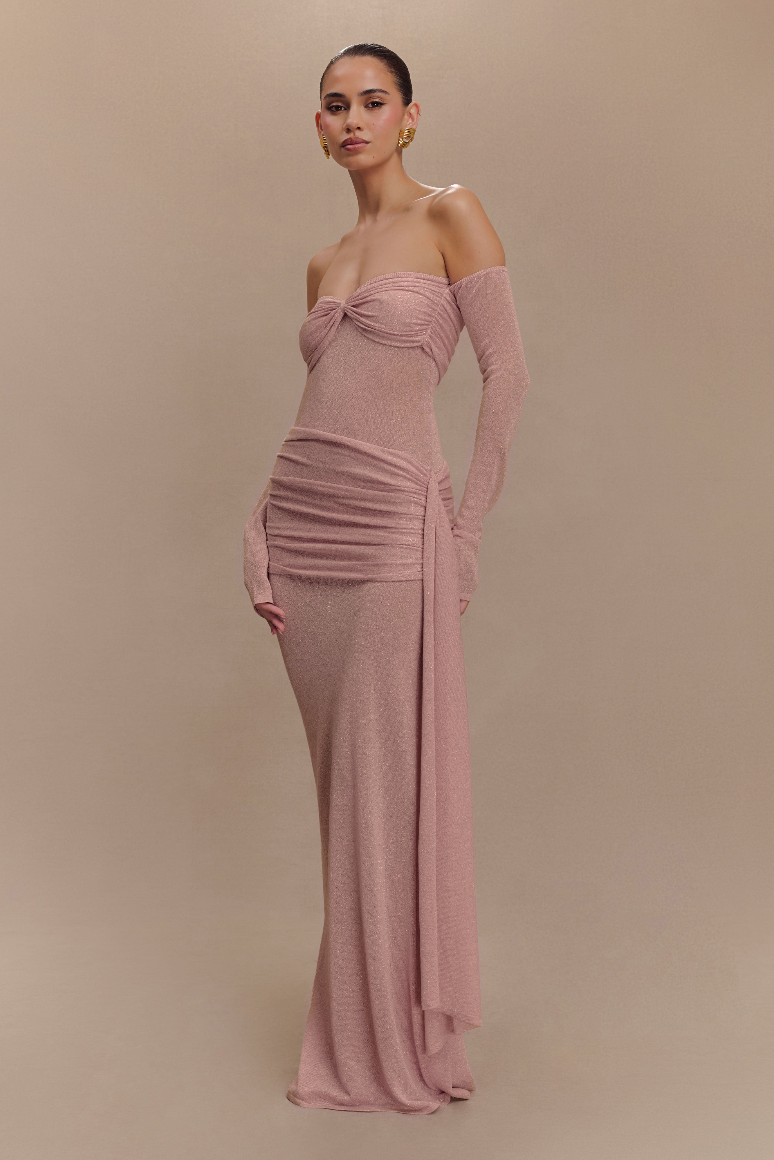Luxury Off-Shoulder Long Sleeve Maxi Dress