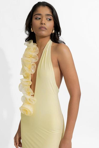 3D Flower Halter Neck Backless Maxi Dress