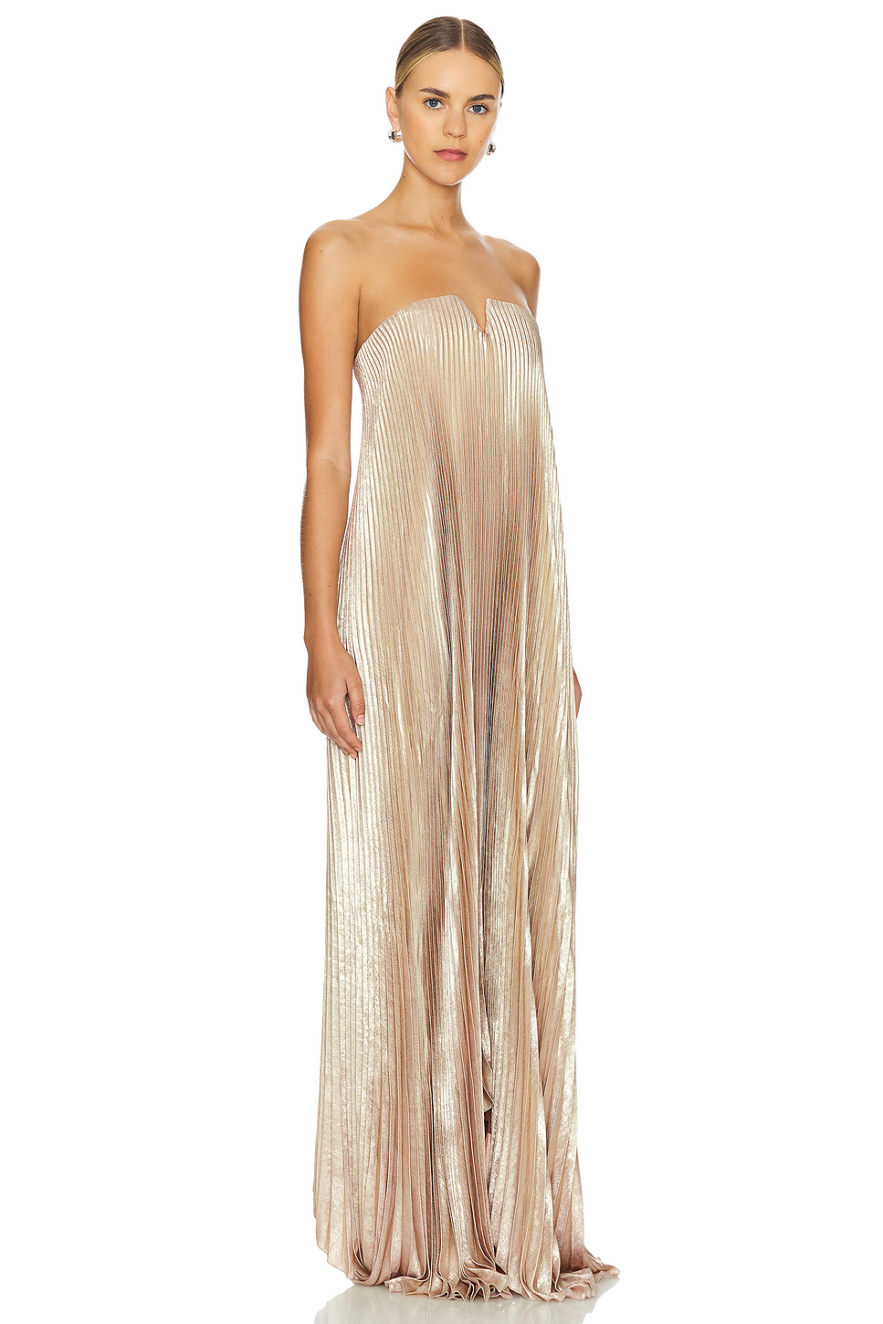 Solid Pleated Off-Shoulder Maxi Dress