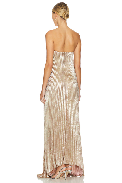 Solid Pleated Off-Shoulder Maxi Dress