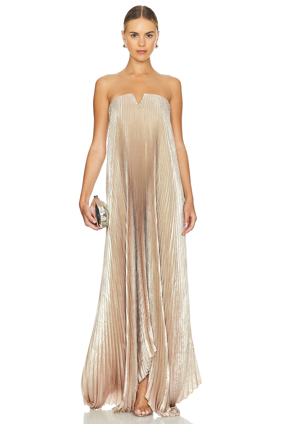 Solid Pleated Off-Shoulder Maxi Dress