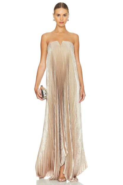 Solid Pleated Off-Shoulder Maxi Dress