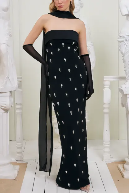 Rhinestone Off-Shoulder Bandage Maxi Dress