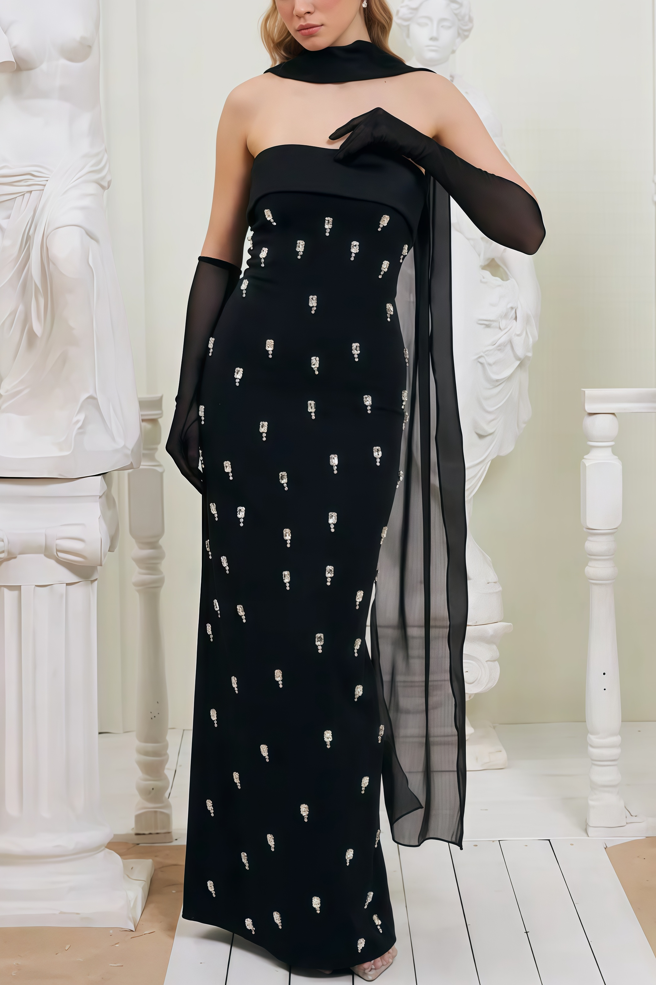 Rhinestone Off-Shoulder Bandage Maxi Dress
