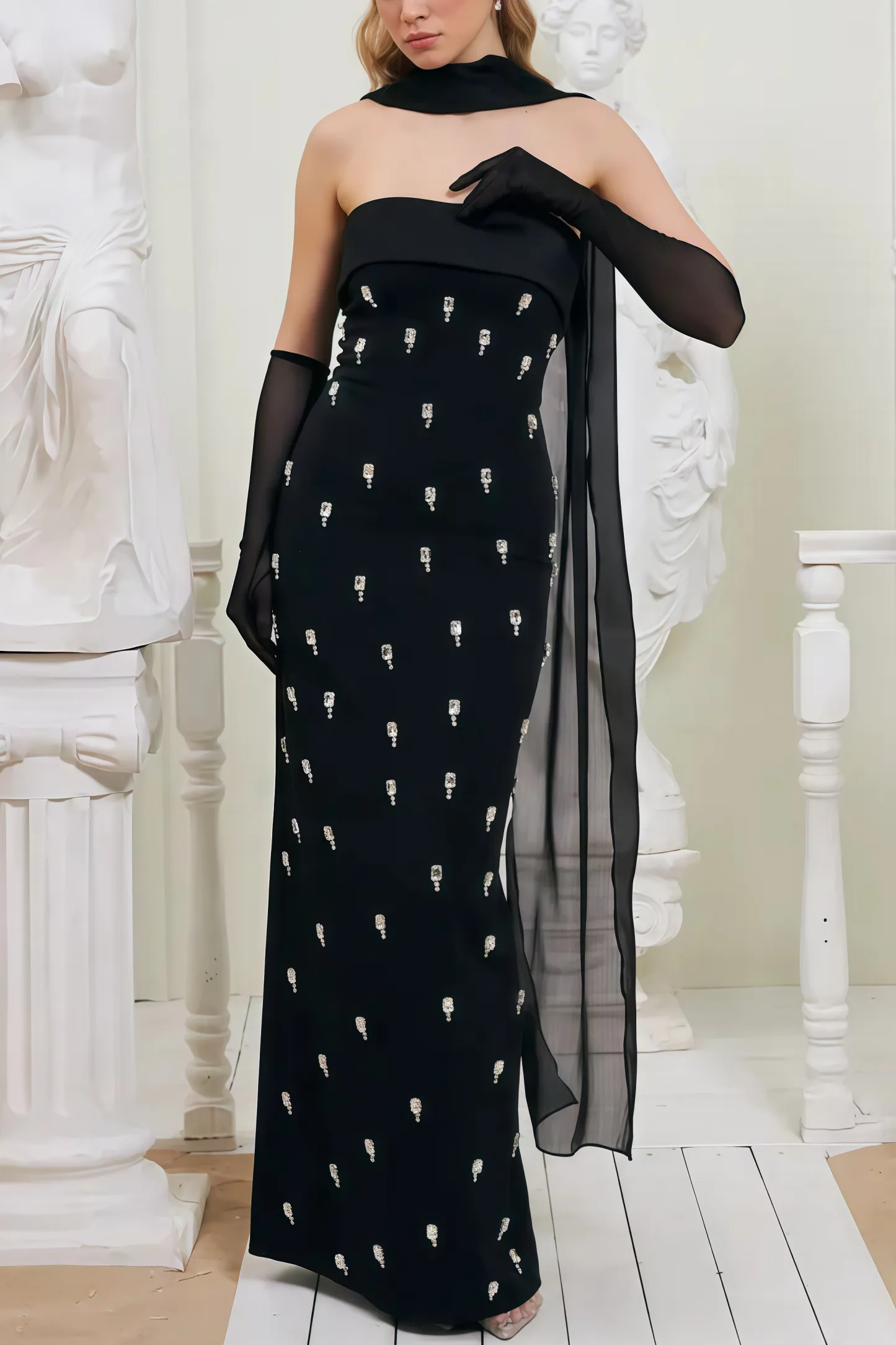 Rhinestone Off-Shoulder Bandage Maxi Dress