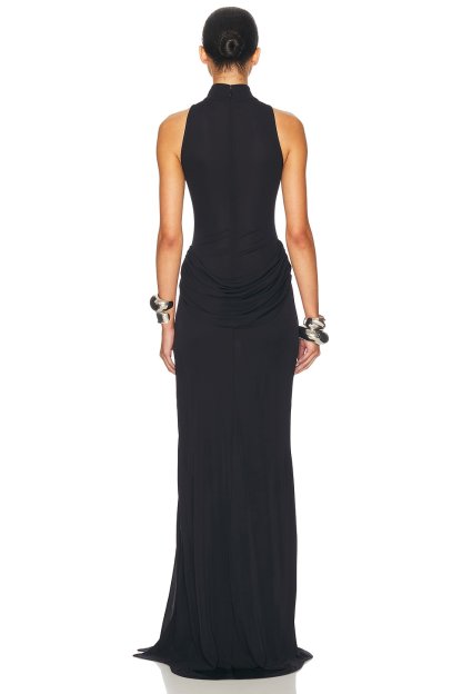 High Neck Ruched Slit Maxi Dress