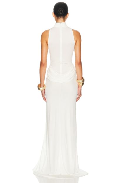 High Neck Ruched Slit Maxi Dress