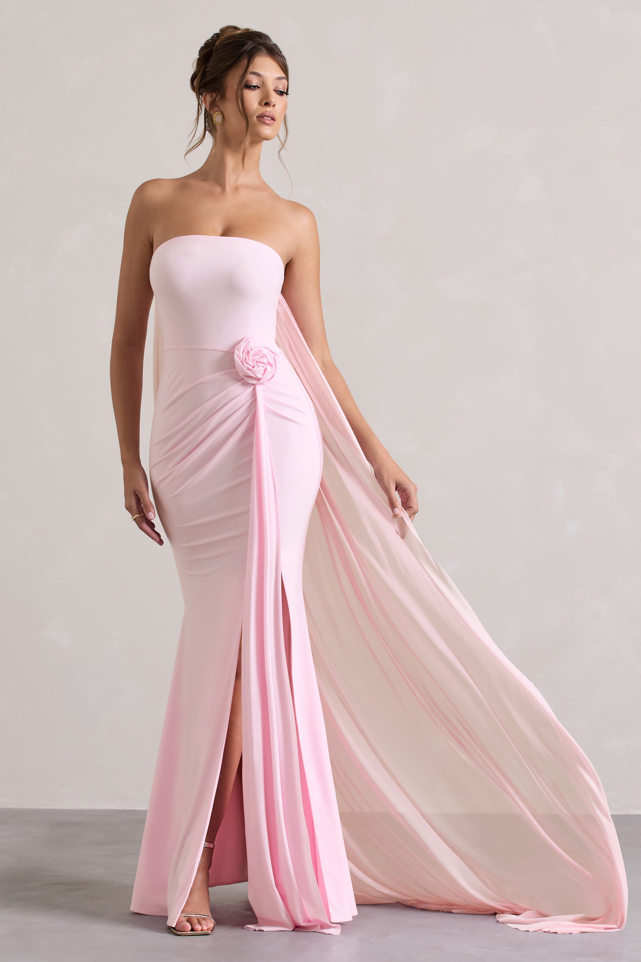 3D Flower Off-Shoulder Slit Maxi Dress