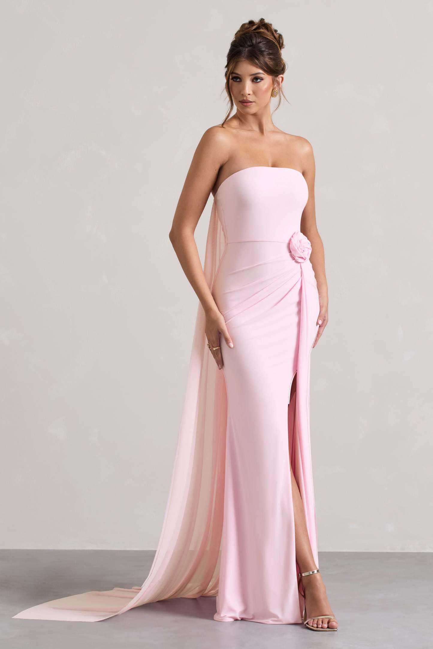 3D Flower Off-Shoulder Slit Maxi Dress