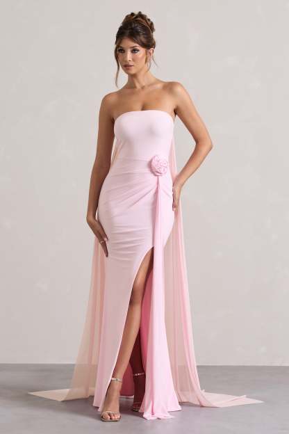 3D Flower Off-Shoulder Slit Maxi Dress