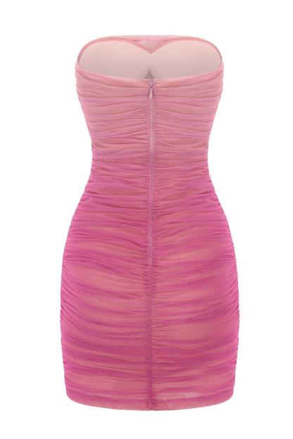 Mesh Gradient Color Off-Shoulder Gathering Mini Dress