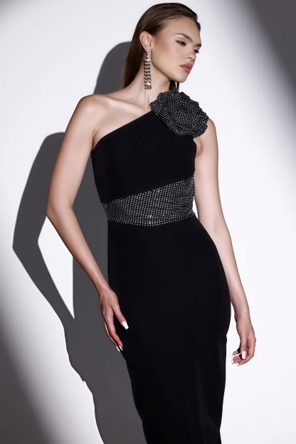 Bandage Rhinestone 3D Flower Midi Dress