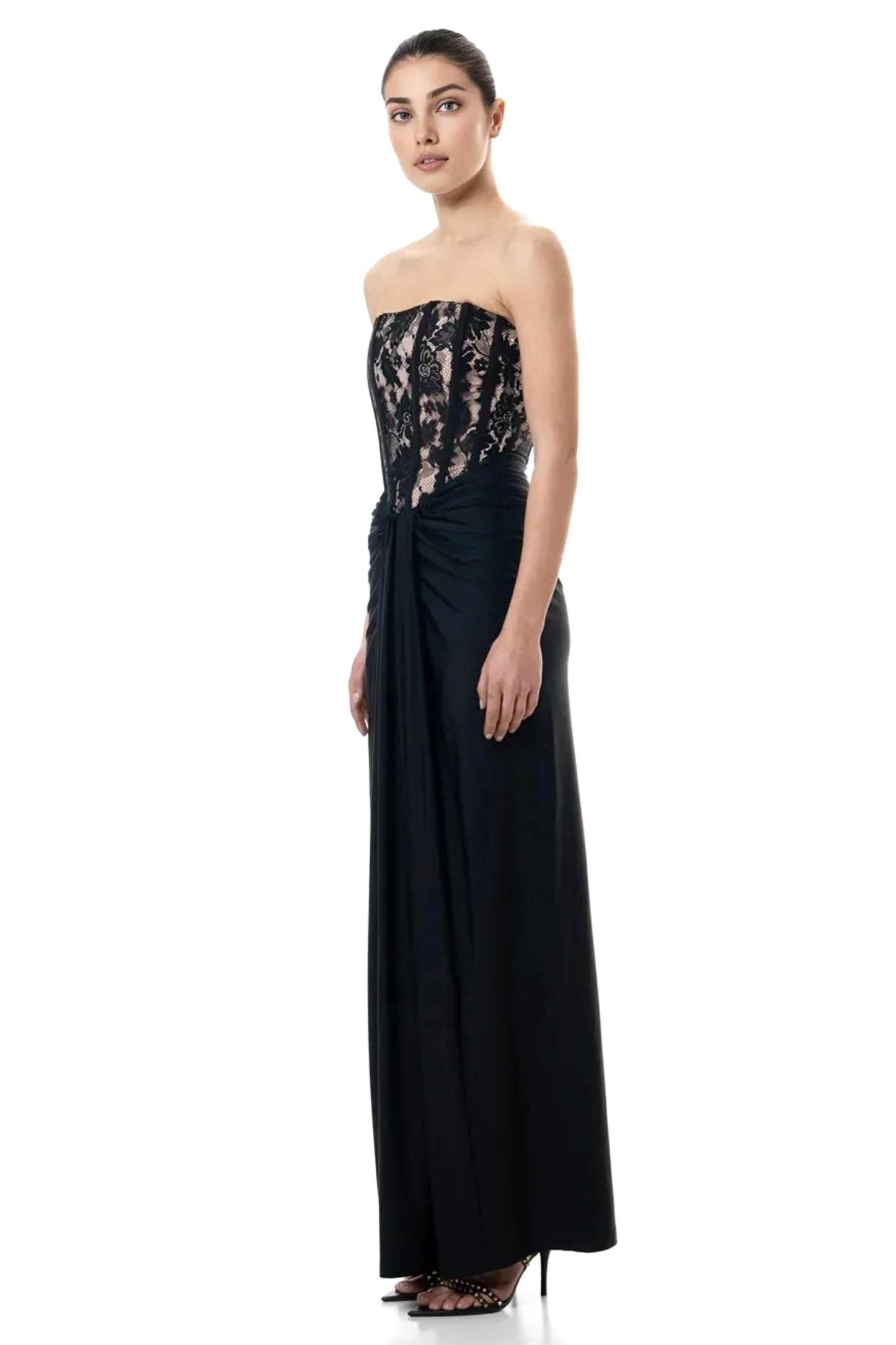 Lace Off-Shoulder Gathering Midi Dress