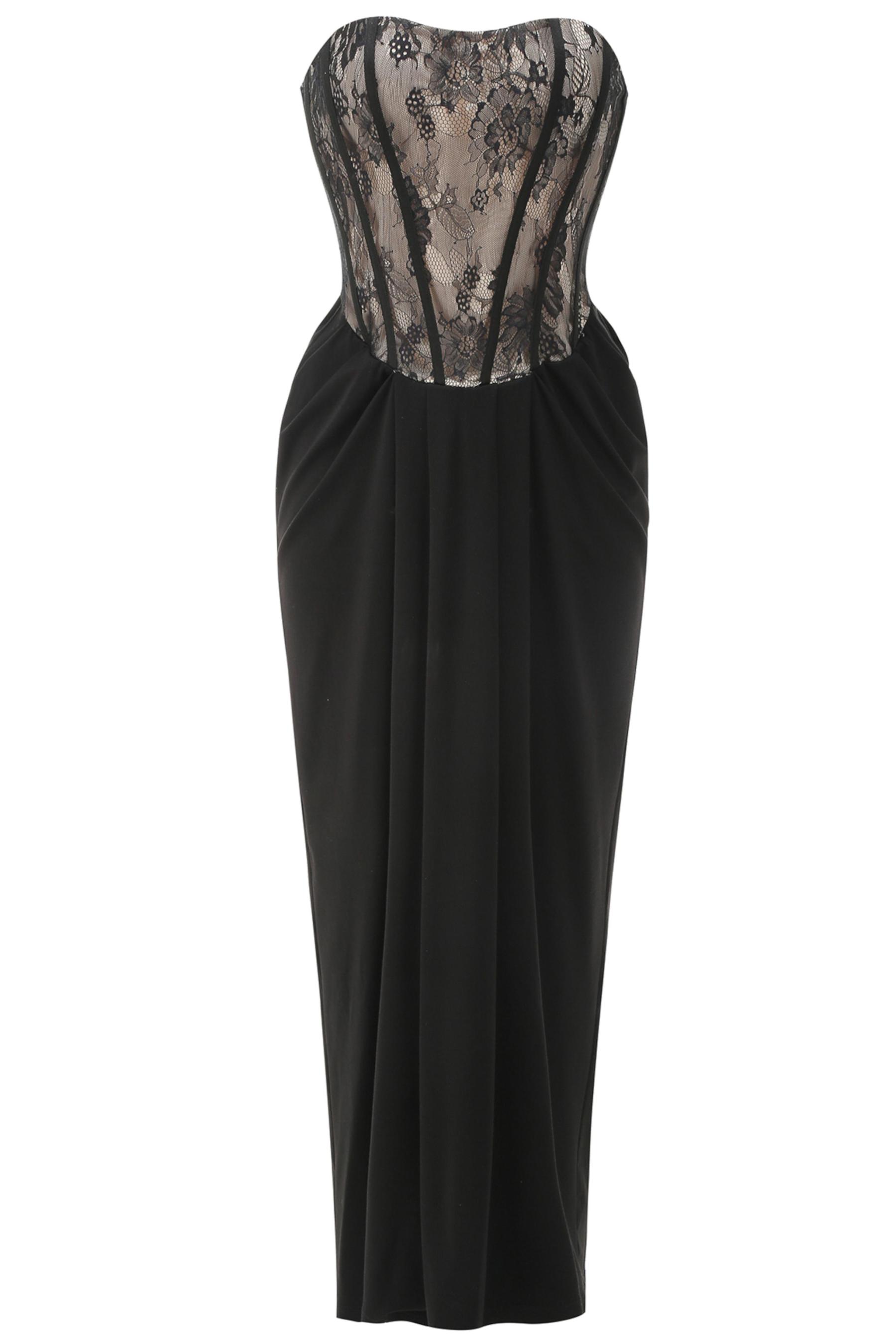 Lace Off-Shoulder Gathering Midi Dress