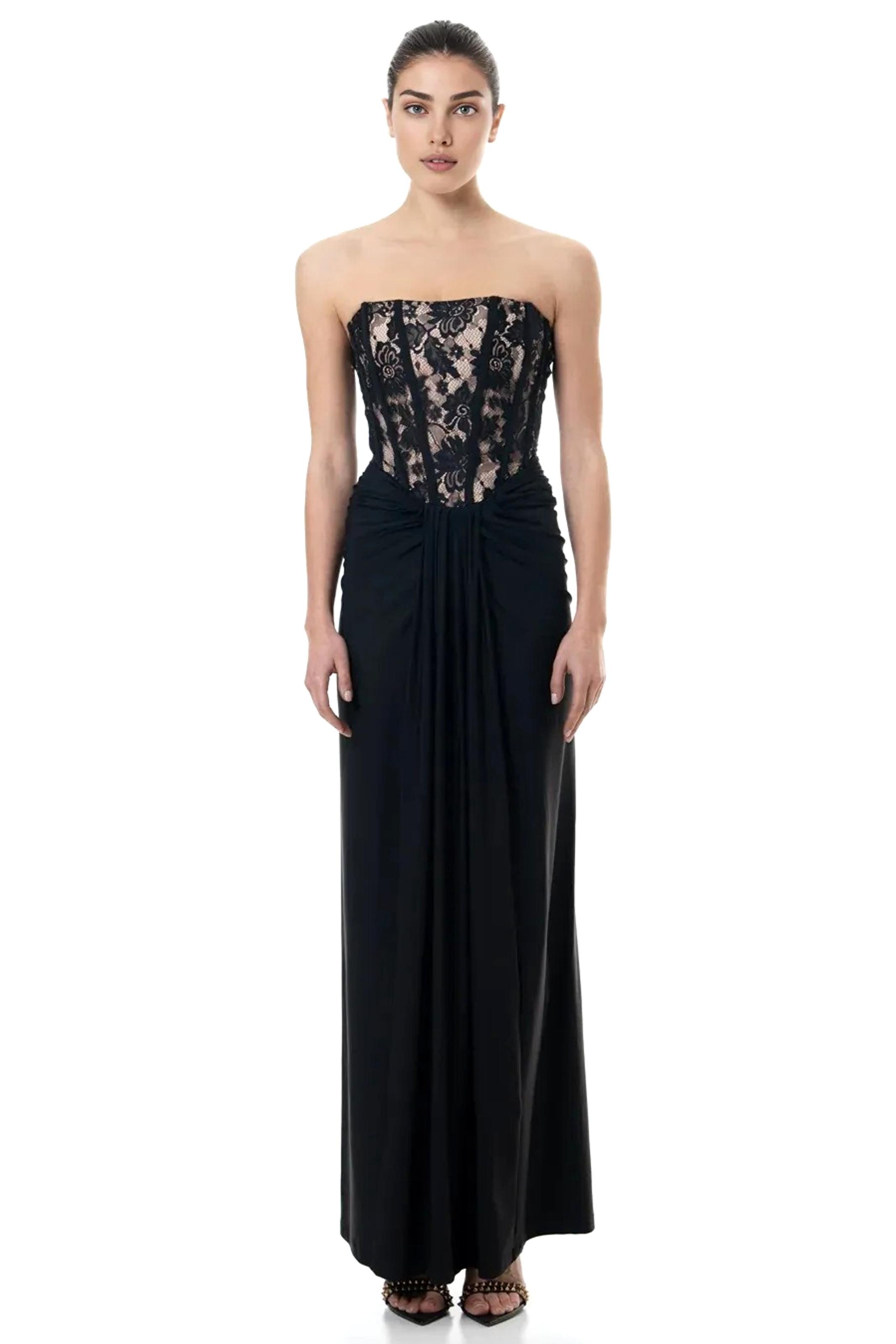 Lace Off-Shoulder Gathering Midi Dress