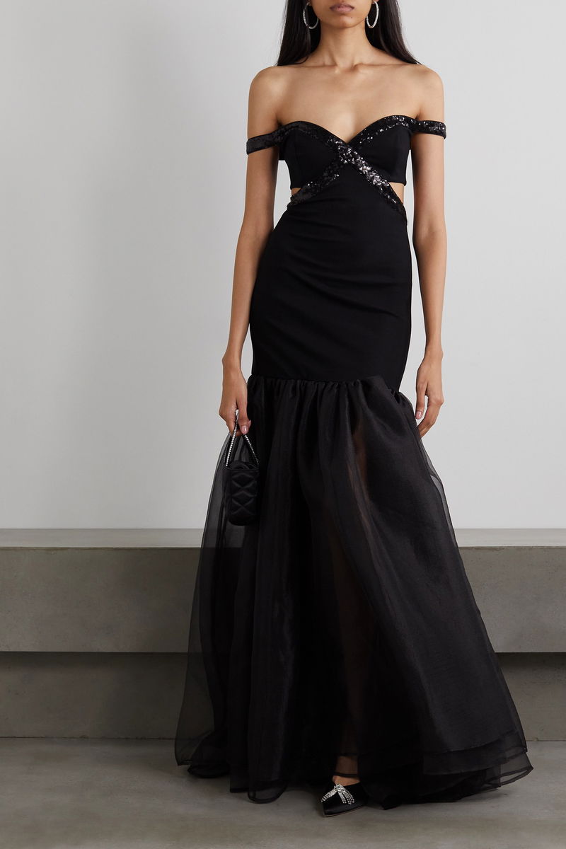 Bandage Splicing Mesh Sequin Maxi Dress