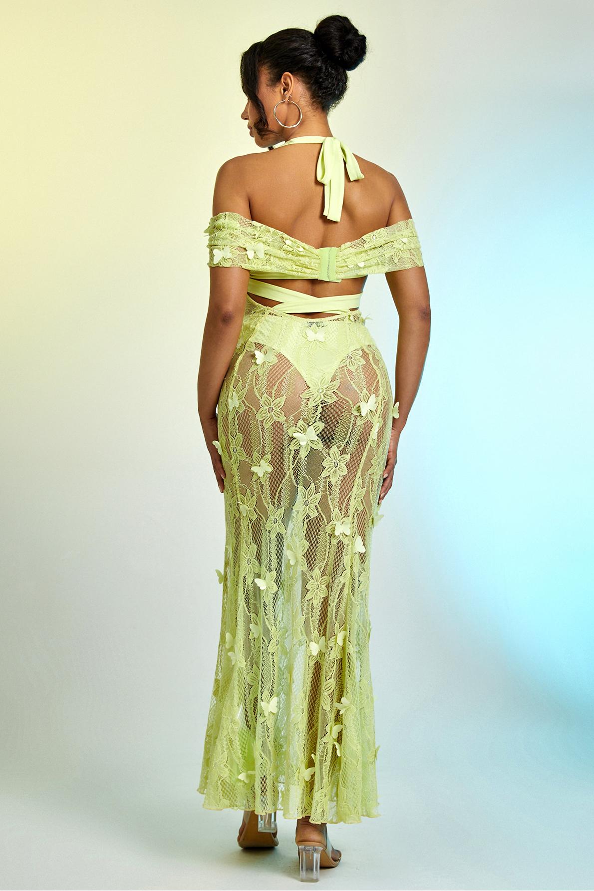 Lace Butterfly See-Through Midi Dress