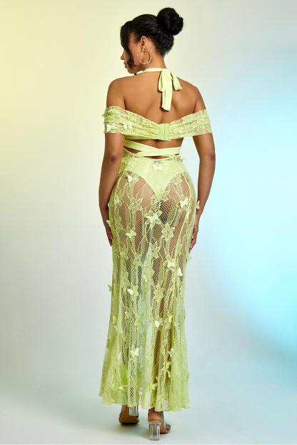 Lace Butterfly See-Through Midi Dress