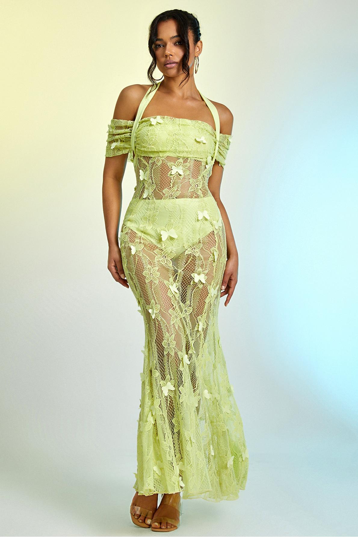 Lace Butterfly See-Through Midi Dress