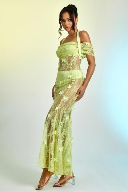 Lace Butterfly See-Through Midi Dress