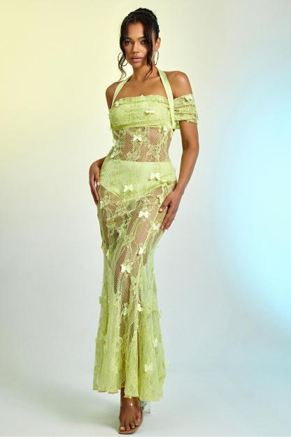 Lace Butterfly See-Through Midi Dress