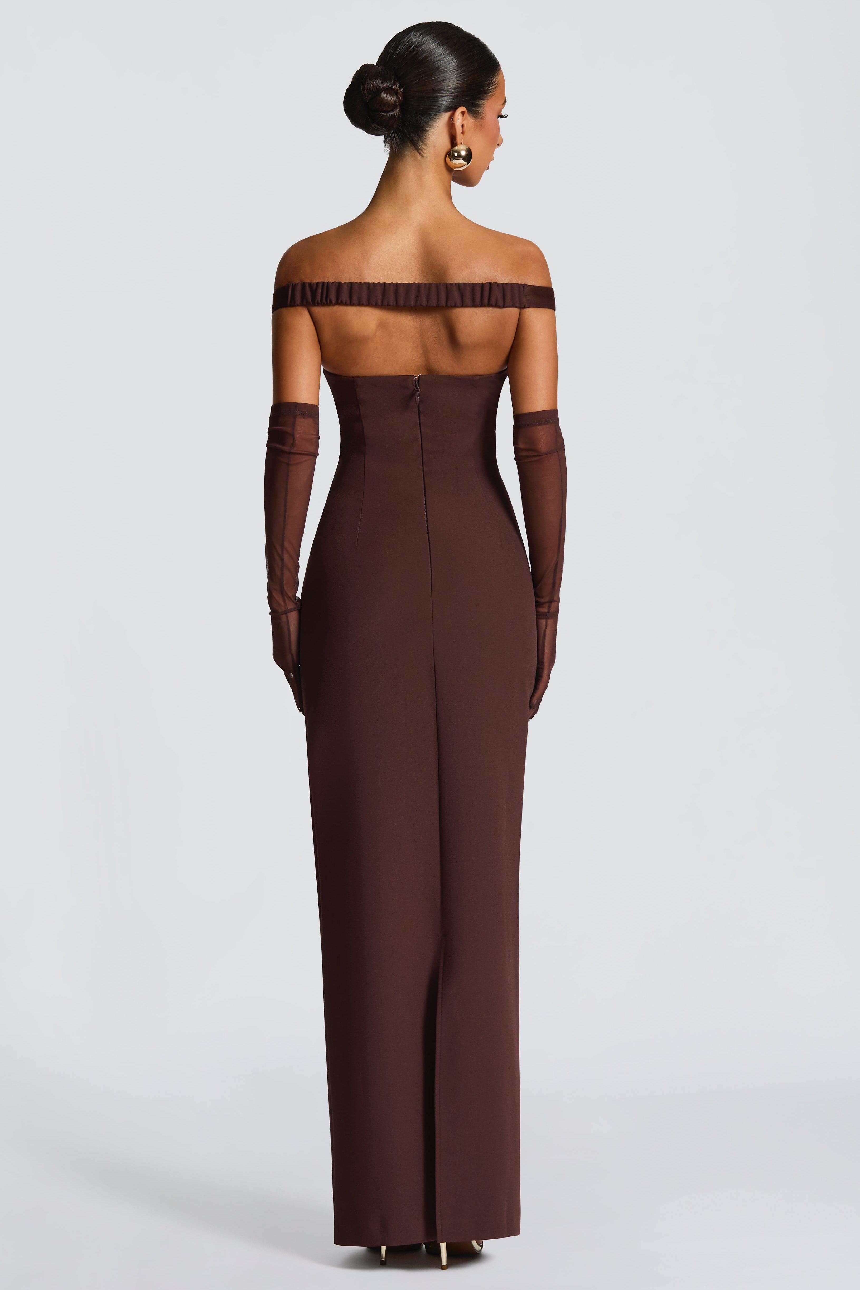 Solid Off-Shoulder Slit Maxi Dress