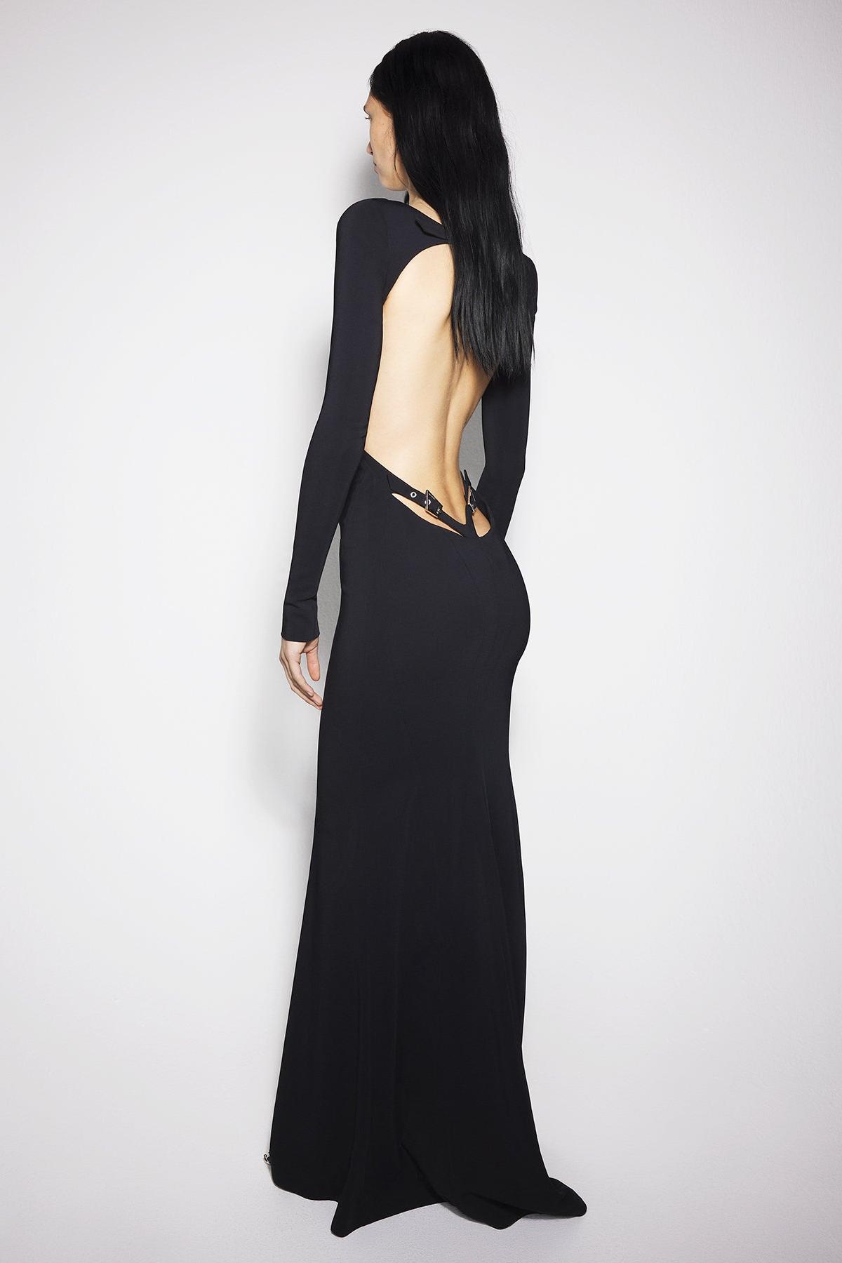 Solid Backless Metal Buttom Maxi Dress