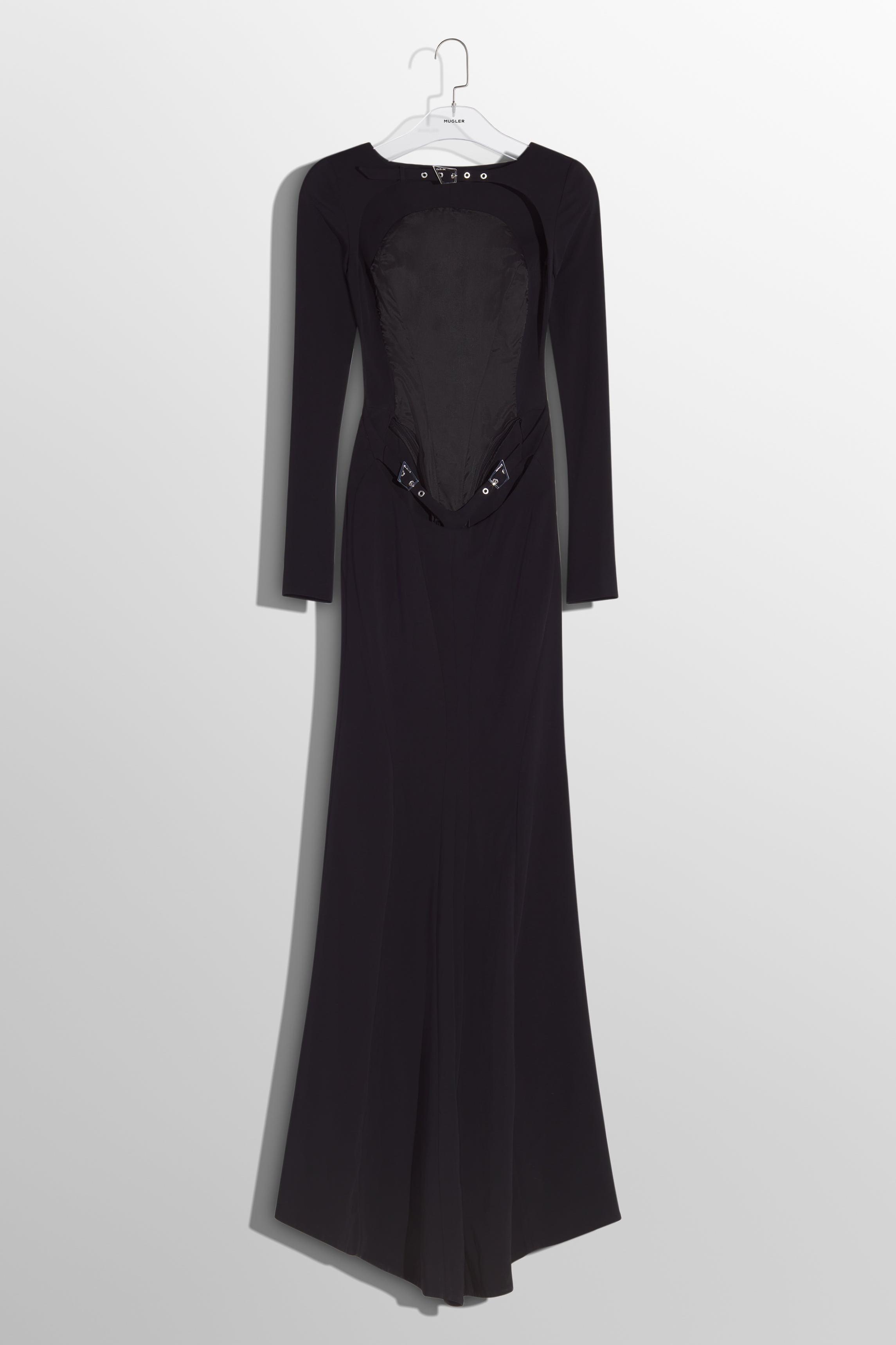 Solid Backless Metal Buttom Maxi Dress