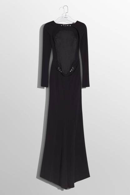 Solid Backless Metal Buttom Maxi Dress