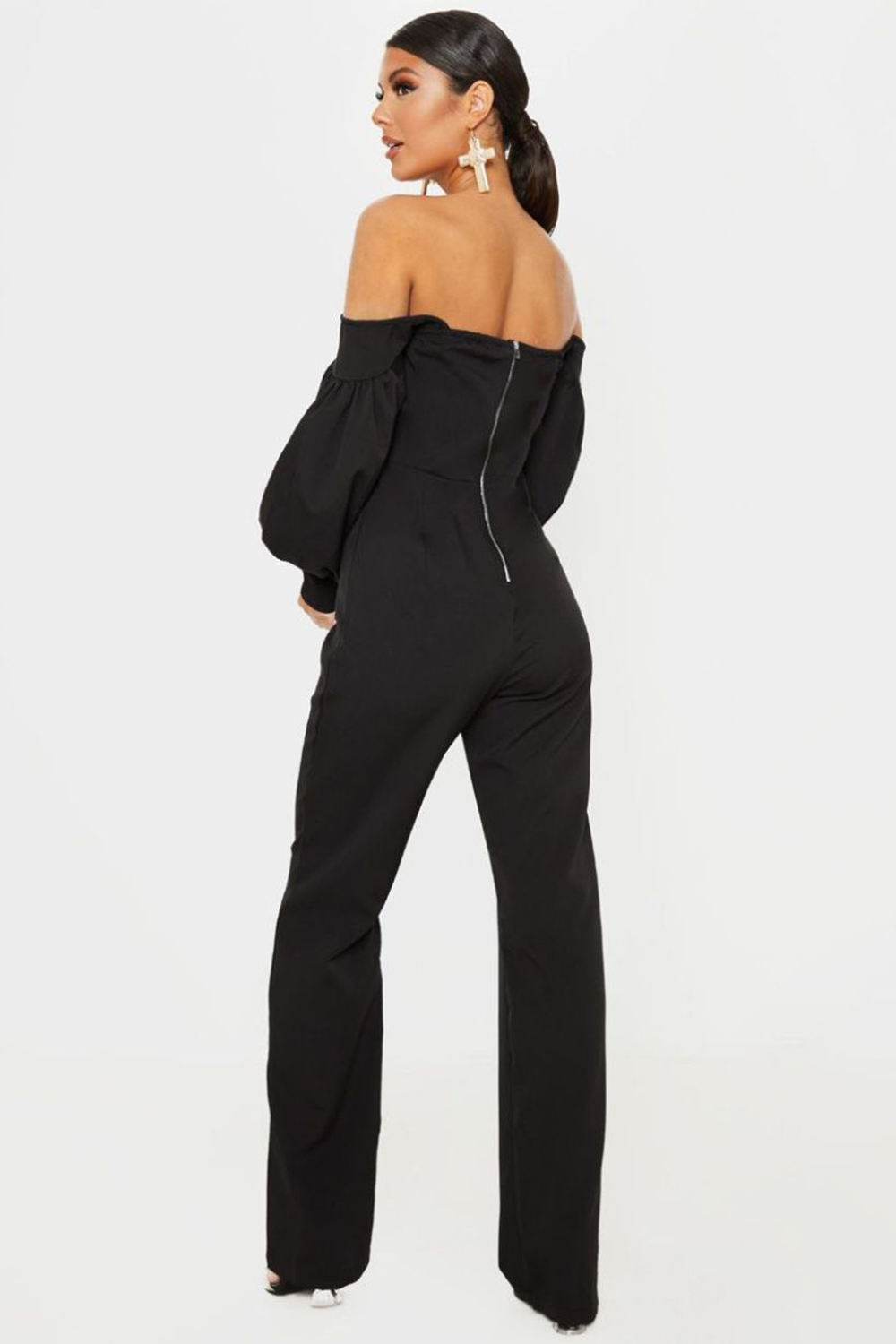Solid Off-Shoulder Long Sleeve Jumpsuit