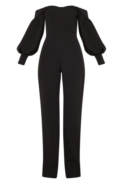 Solid Off-Shoulder Long Sleeve Jumpsuit