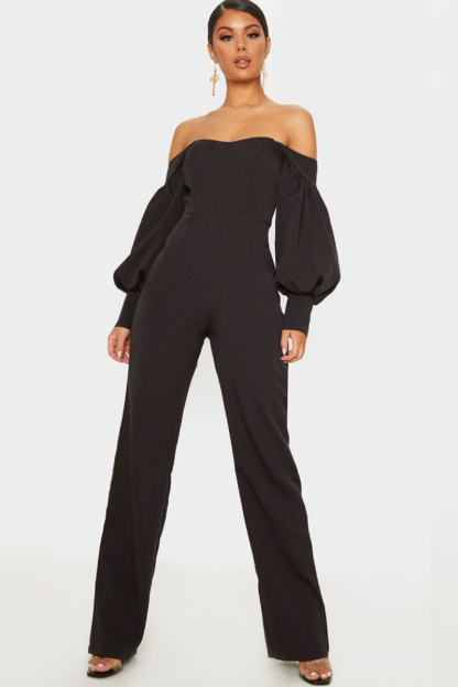 Solid Off-Shoulder Long Sleeve Jumpsuit