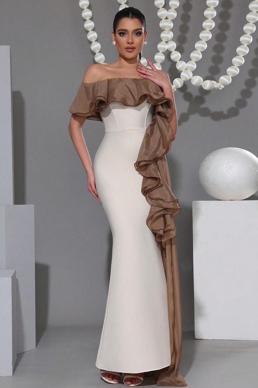 Bandage Off-Shoulder Ruffle Maxi Dress