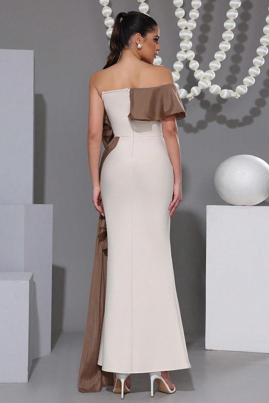 Bandage Off-Shoulder Ruffle Maxi Dress