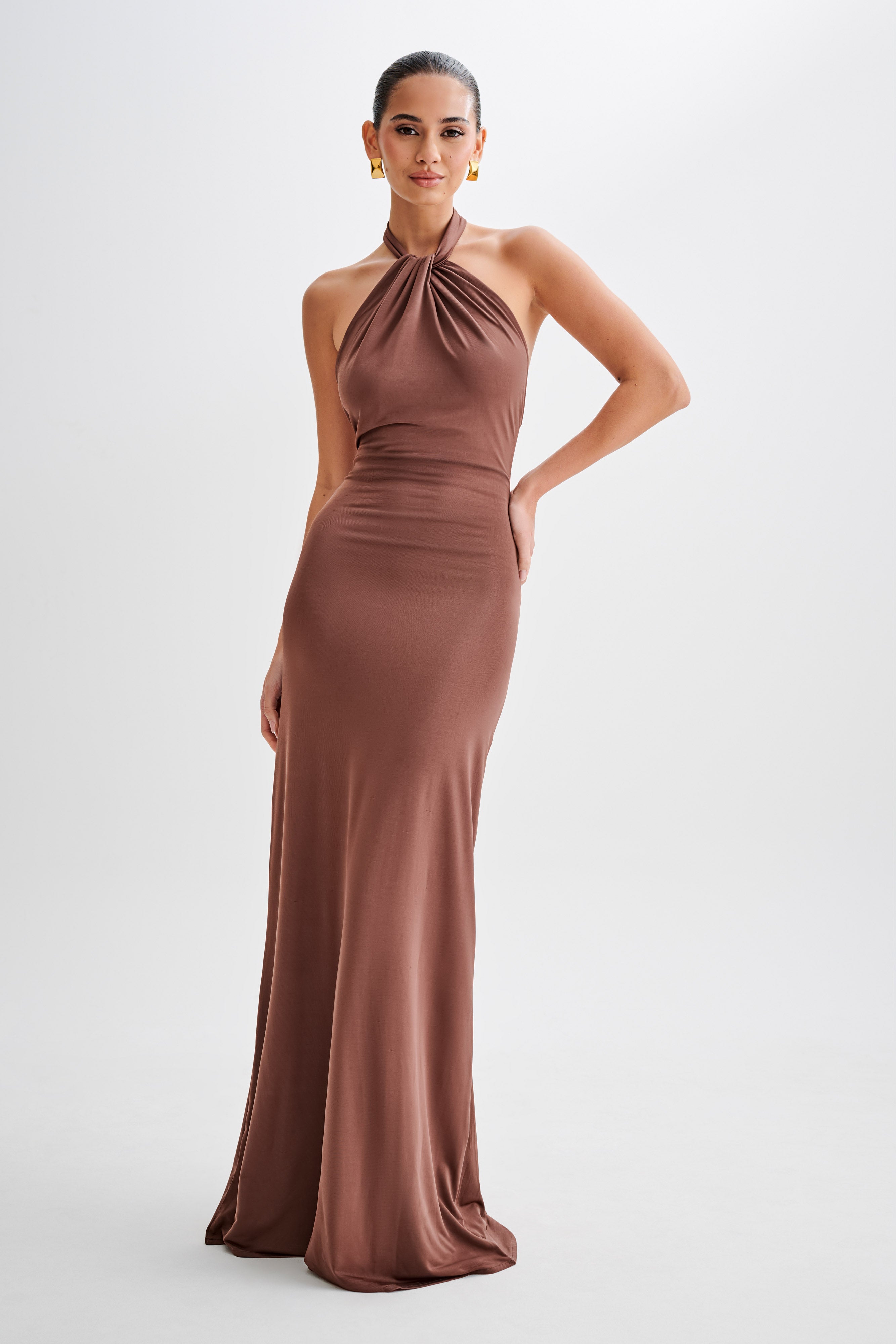 Halter Neck Knotted Gathering Maxi Dress
